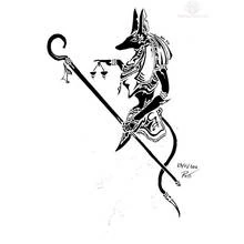 Dibujo de Anubis sosteniendo un bastón y una balanza para colorear