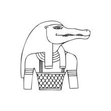 Dibujo de Sobek el dios cocodrilo de pie con un faldellín escamado para colorear