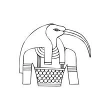 Dibujo de Thot con cabeza de ibis en postura tradicional para colorear