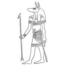 Dibujo de Anubis de frente con collar y cinturón anudado para colorear