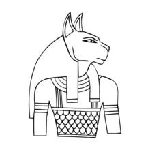 Dibujo de Bastet con cabeza de gato y falda plisada para colorear