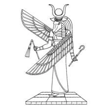 Dibujo de Hathor con cabeza de vaca y alas extendidas para colorear