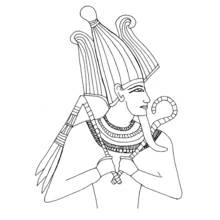 Dibujo de Osiris de perfil con cayado y mayal cruzados para colorear