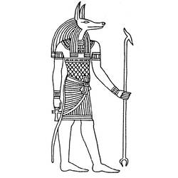 Dibujo de Anubis sosteniendo un bastón y un ankh para colorear