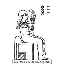 Dibujo de Ptah sentado sosteniendo su cetro para colorear
