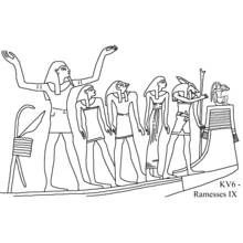 Dibujo de Procesión de dioses egipcios de la tumba de Ramsés IX para colorear
