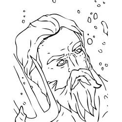 Dibujo de Poseidón bajo el agua con su tridente para colorear Dibujo de Poseidón bajo el agua con su tridente para colorear
