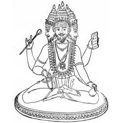 Dibujo de Brahma sentado en meditación con cuatro cabezas para colorear