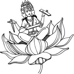 Dibujo de Brahma sentado sobre una flor de loto para colorear