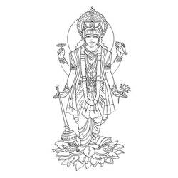 Dibujo de Vishnu de pie sobre una flor de loto para colorear