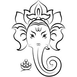 Dibujo de Ganesha con corona de loto y ofrenda para colorear