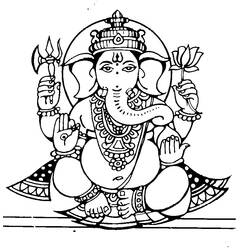 Dibujo de Ganesha sentado en posición de bendición para colorear