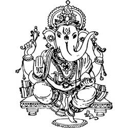 Dibujo de Ganesha sentado con cuatro brazos y corona para colorear