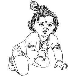 Dibujo de Krishna bebé gateando con una bola de mantequilla para colorear