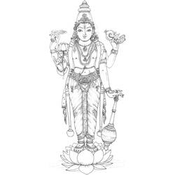 Dibujo de Vishnu de cuatro brazos con corona ornamentada para colorear
