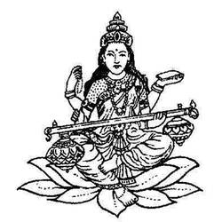 Dibujo de Diosa Saraswati sentada sobre una flor de loto para colorear