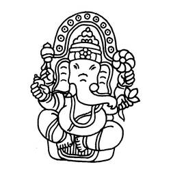 Dibujo de Ganesha sentado con corona y ornamentos para colorear