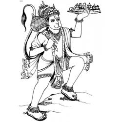 Dibujo de Hanuman sosteniendo un pueblo en la palma para colorear