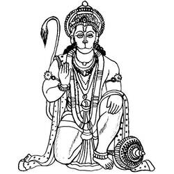Dibujo de Hanuman de rodillas con la mano alzada en bendición para colorear