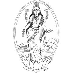 Dibujo de Lakshmi de pie sobre una flor de loto para colorear
