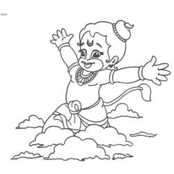 Dibujo de Hanuman niño volando entre las nubes para colorear