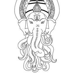 Dibujo de Ganesha con tocado ornamentado para colorear