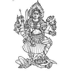 Dibujo de Diosa hindú Kali en pose guerrera para colorear