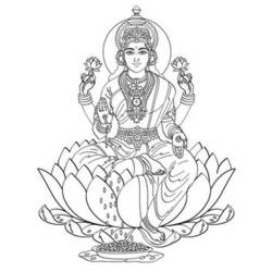 Dibujo de Diosa Lakshmi con monedas cayendo en un cuenco para colorear