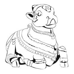 Dibujo de Nandi el dios toro sentado para colorear