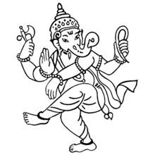 Dibujo de Ganesh bailando con cuatro brazos para colorear
