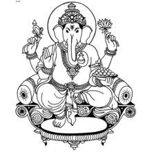 Dibujo de Ganesh sentado en un trono ornamentado para colorear