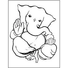 Dibujo de Ganesh sentado con la mano en gesto de bendición para colorear