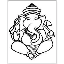 Dibujo de Ganesh sentado con corona y loto para colorear