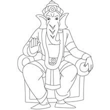 Dibujo de Ganesh sentado en un trono para colorear