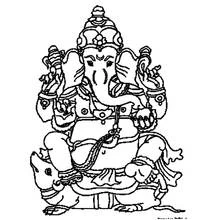Dibujo de Ganesh sentado junto a su ratón compañero para colorear