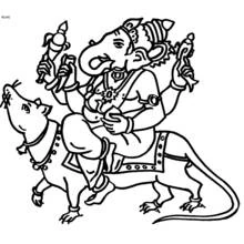 Dibujo de Ganesh montado en su ratón para colorear