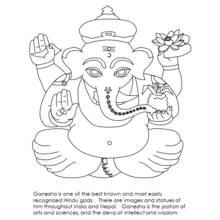 Dibujo de Ganesh con rosario en la trompa para colorear