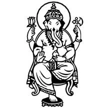 Dibujo de Ganesh sentado con cuatro brazos y una flor de loto para colorear