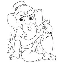 Dibujo de Ganesh con su ratón compañero para colorear
