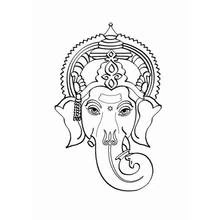 Dibujo de Ganesh, rostro con corona ornamentada para colorear