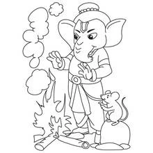 Dibujo de Ganesh calentándose las manos junto al fuego para colorear