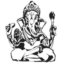 Dibujo de Ganesh sentado con cuatro brazos alzados para colorear