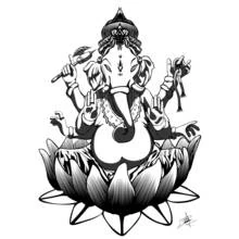 Dibujo de Ganesh sentado sobre una flor de loto para colorear