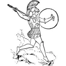 Dibujo de Soldado romano atacando con lanza y escudo para colorear Dibujo de Soldado romano atacando con lanza y escudo para colorear