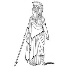 Dibujo de Minerva de pie con un casco con cresta para colorear Dibujo de Minerva de pie con un casco con cresta para colorear