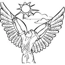Dibujo de Ícaro volando hacia el sol con sus alas para colorear Dibujo de Ícaro volando hacia el sol con sus alas para colorear