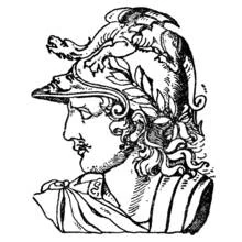 Dibujo de Marte de perfil con casco ornamentado para colorear Dibujo de Marte de perfil con casco ornamentado para colorear