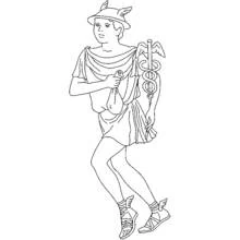 Dibujo de Mercurio sosteniendo su caduceo y una bolsa para colorear Dibujo de Mercurio sosteniendo su caduceo y una bolsa para colorear