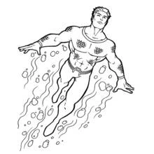 Dibujo de Aquaman nadando entre burbujas de agua para colorear