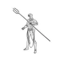 Dibujo de Aquaman de pie con su tridente para colorear